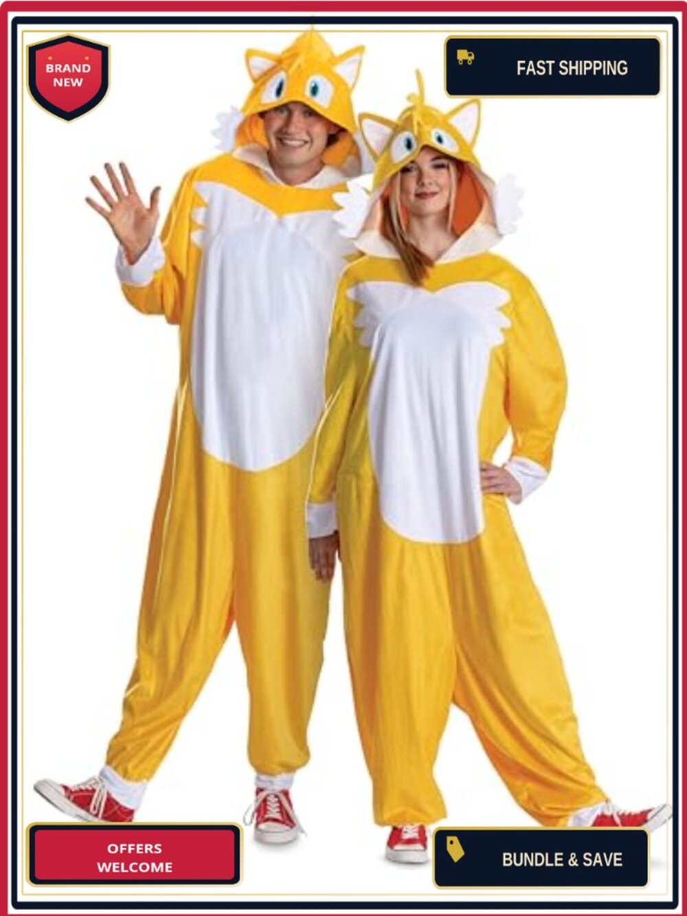 Adult Tails Costume Hooded Jumpsuit Official Sonic Movie 3 Dress Up